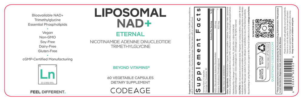 The full supplement label of Codeage Liposomal NAD+