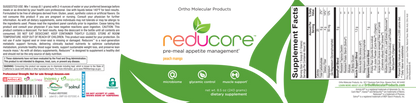 Supplement label for 'reducore' with green leaf design and text.