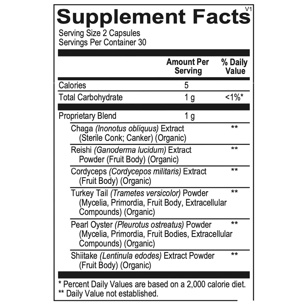 Supplement facts label with detailed ingredient list on a white background