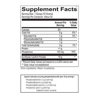 Supplement facts label for a product with nutritional information.