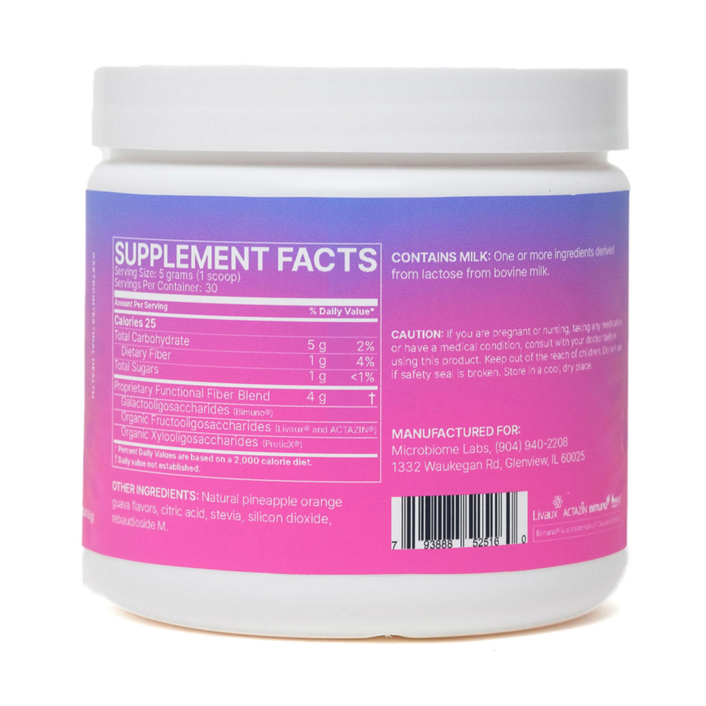 Supplement container with pink label showing 'Supplement Facts' on a white background