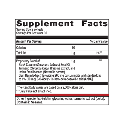 Supplement facts label for Metagenics Rapid Relief