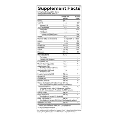 Supplement facts label on a white background