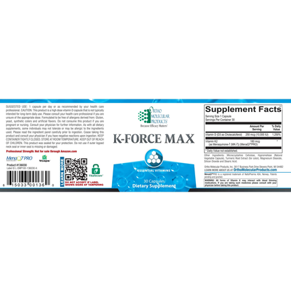 Supplement label for K-Force Max with supplement facts and太极集团 logo on a white background