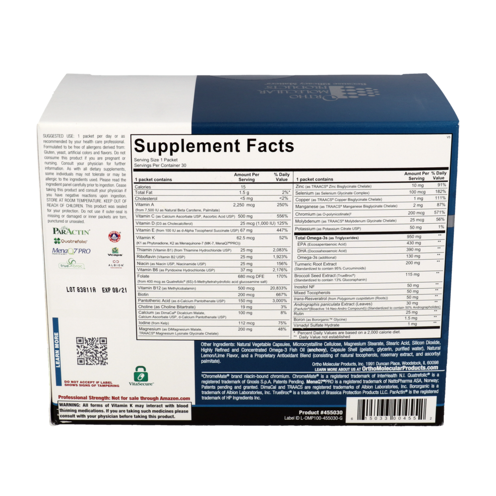 Supplement facts label on a product packaging with a white background