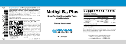 Label of Methyl B12 Plus supplement by Douglas Laboratories with text and bar code.