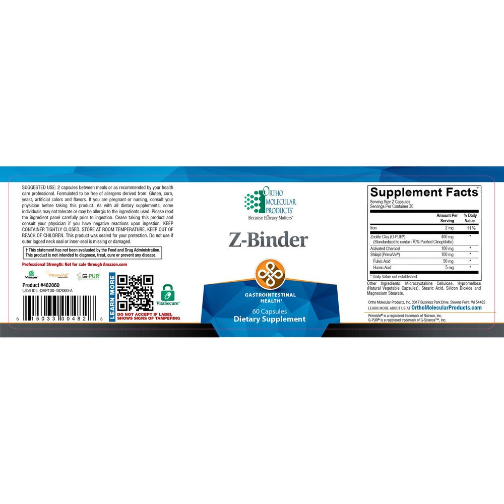 Supplement label for Z-Binder with a blue banner and text on a white background