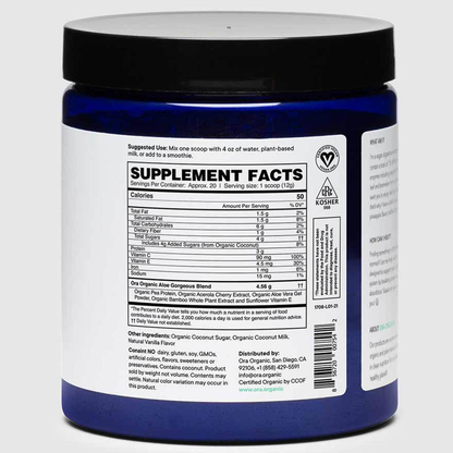 Supplement container with a label showing supplement facts on a white background