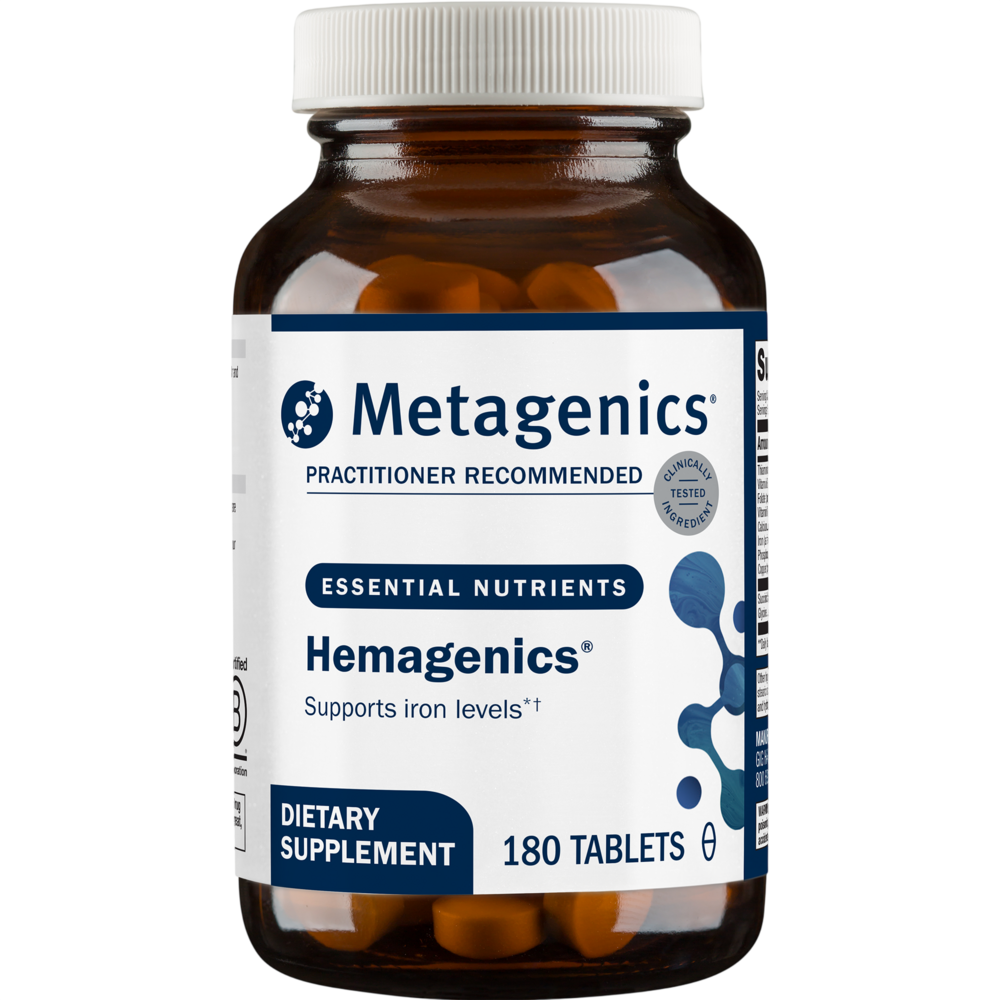 Metagenics Hemagenics dietary supplement bottle on a white background