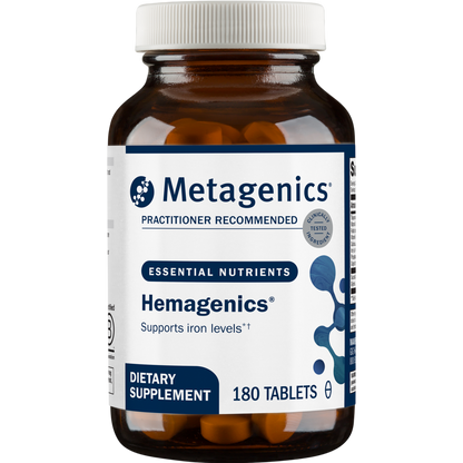 Metagenics Hemagenics dietary supplement bottle on a white background