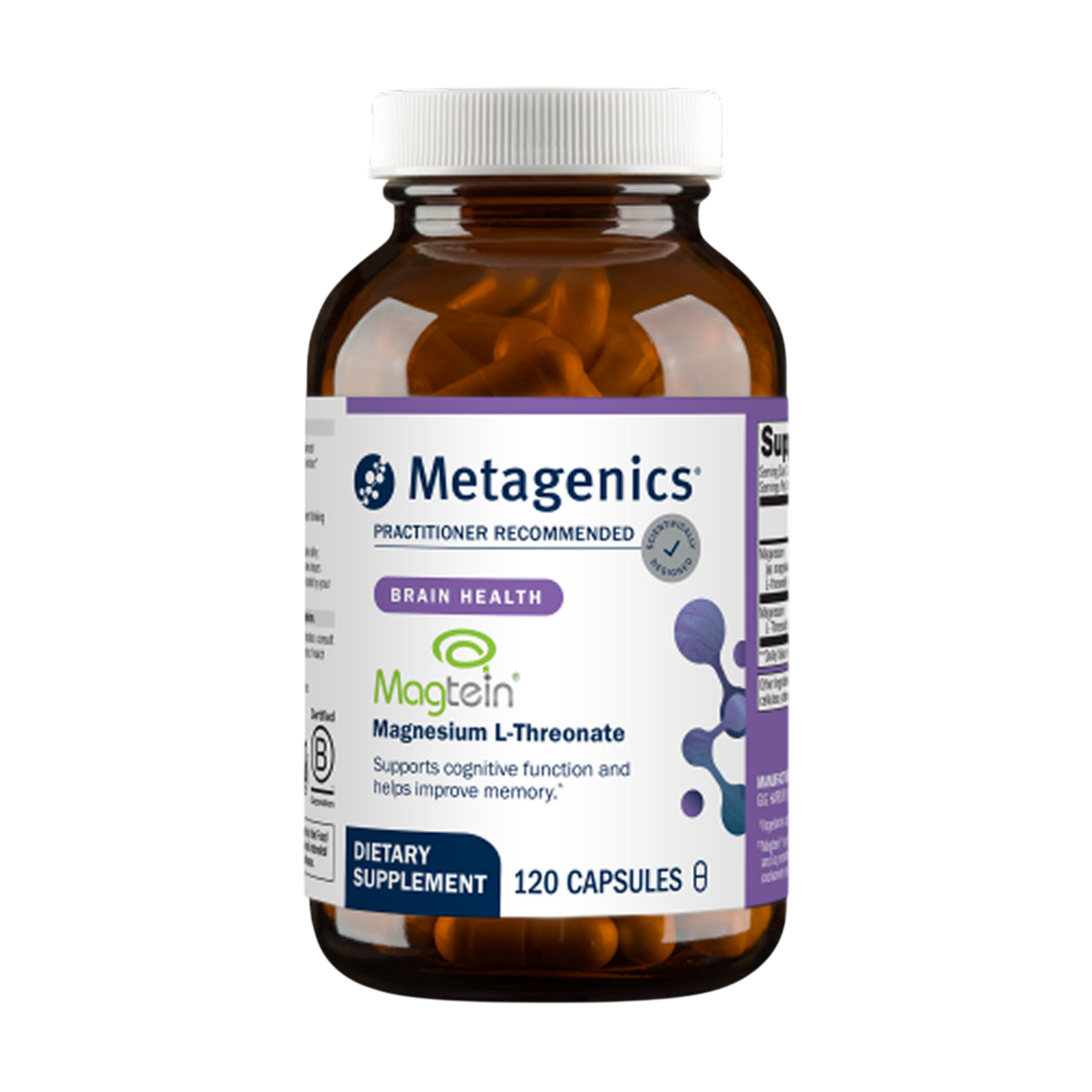 Metagenics dietary supplement bottle on a white background
