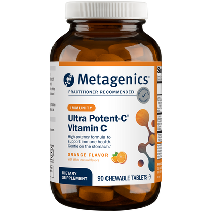 An orange and white bottle of Metagenics Ultra Potent-C® Vitamin C Chewable
