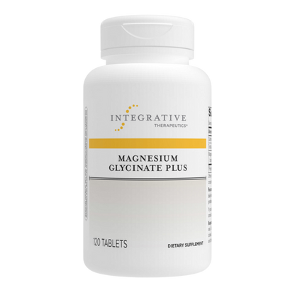 Supplement bottle labeled 'Magnesium Glycinate Plus' by Integrative Therapeutics on a white background