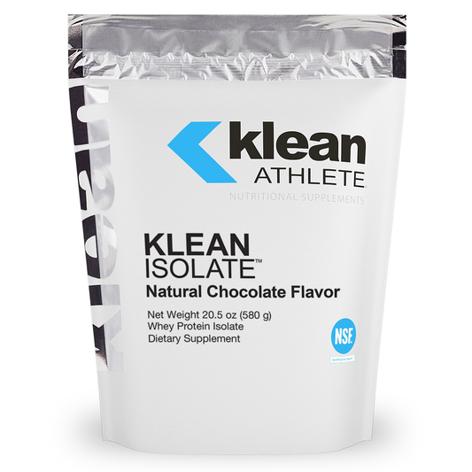 Klean Athlete Klean Isolate natural chocolate flavor supplement package on a white background
