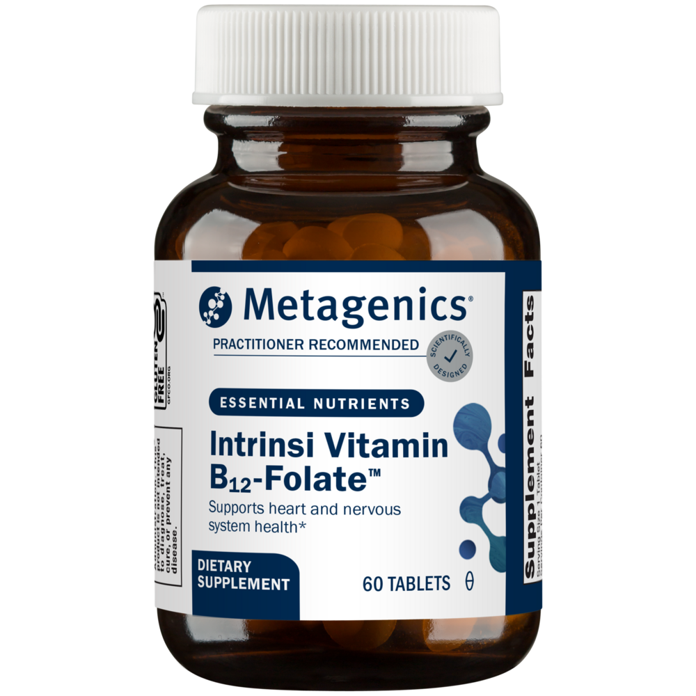Metagenics Intrinsi Vitamin B12-Folate supplement bottle on a white background