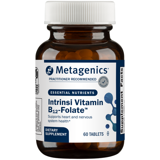 Metagenics Intrinsi Vitamin B12-Folate supplement bottle on a white background
