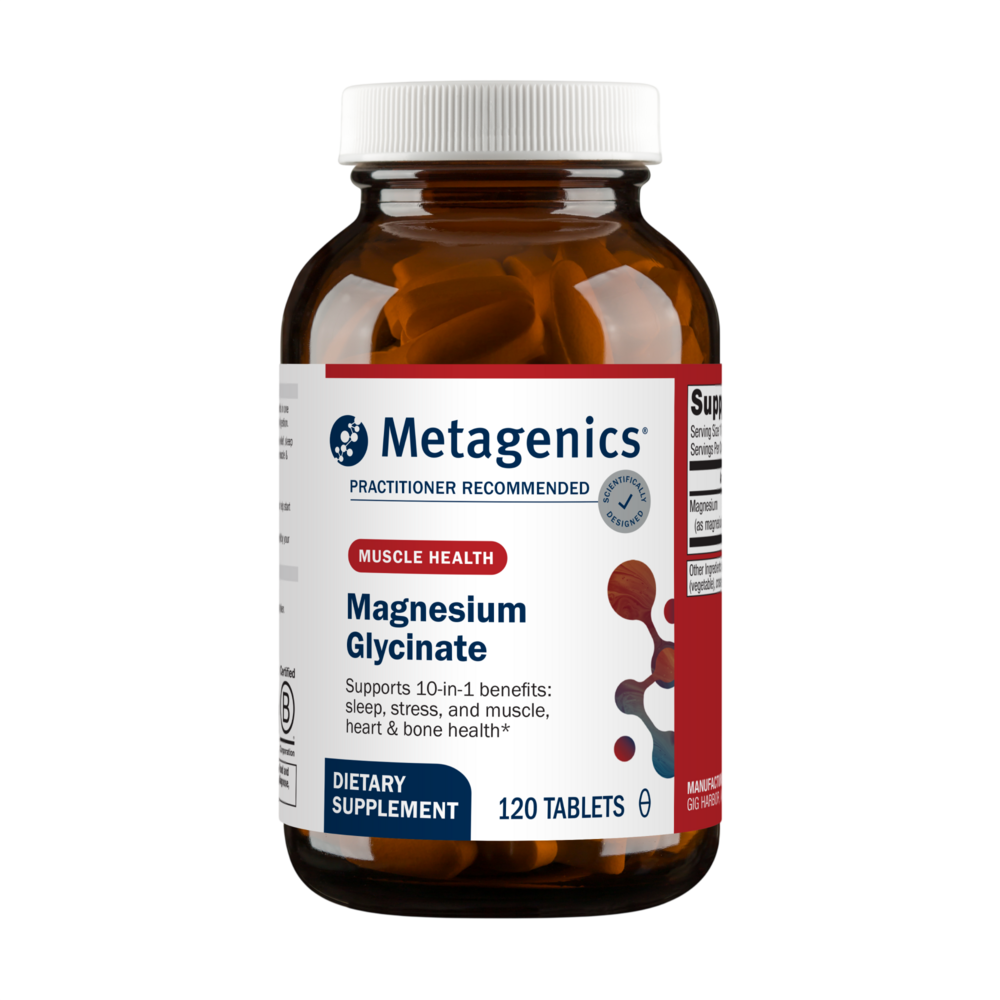 A bottle of Metagenica Magnesium Glycinate