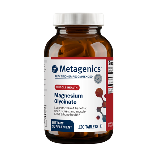 A bottle of Metagenica Magnesium Glycinate