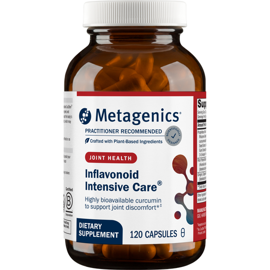 Metagenics Inflavonoid Intensive Care dietary supplement bottle on a white background
