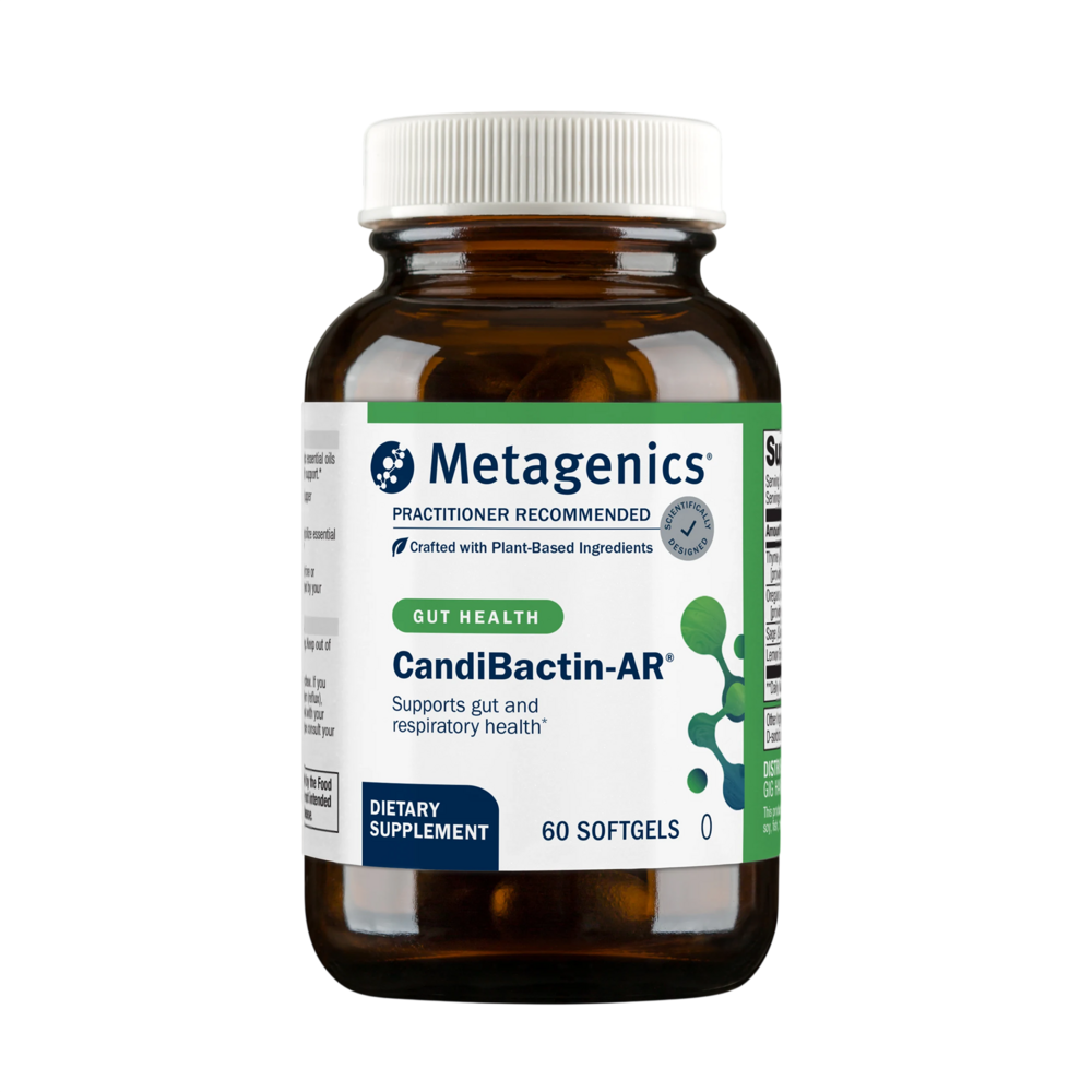 Metagenics Candidabactin-AR dietary supplement bottle on a white background