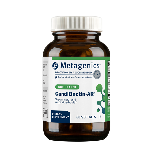 Metagenics Candidabactin-AR dietary supplement bottle on a white background