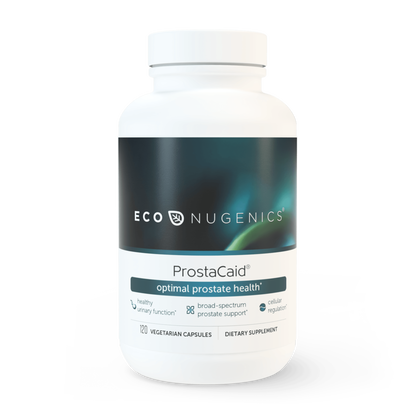 A bottle of EcoNugenics ProstaCaid, which is a dietary supplement for prostate health.