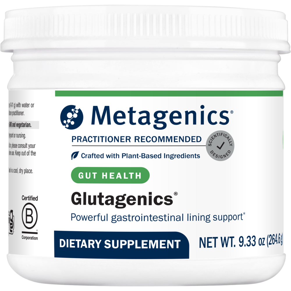 Metagenics Glutagenics dietary supplement container on a white background
