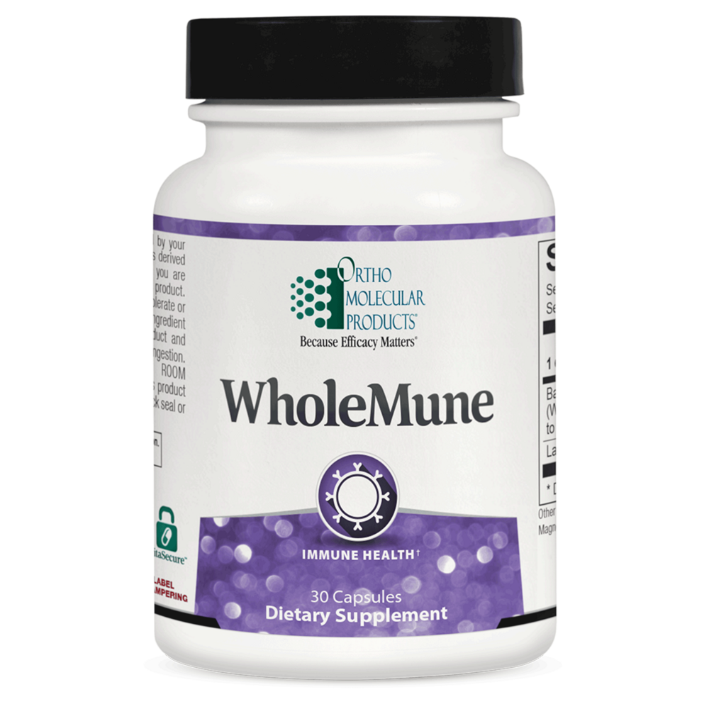Ortho Molecular Products WholeMune dietary supplement bottle on a white background