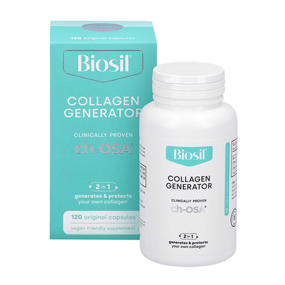 Biosil Collagen Generator supplement bottle and packaging on a white background