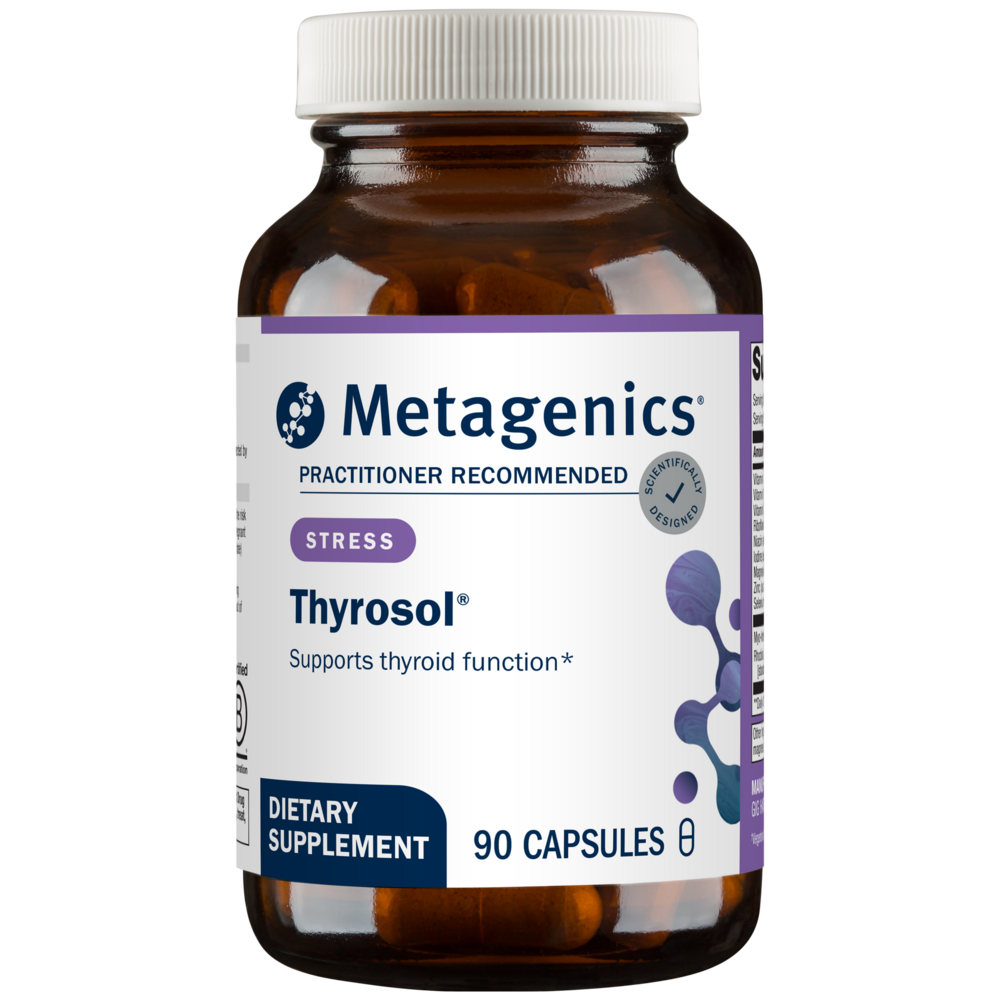 Metagenics Thyrosol dietary supplement bottle on a white background