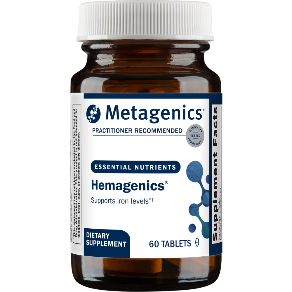 Metagenics Hemagenics dietary supplement bottle on a white background