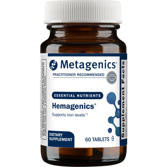 Metagenics Hemagenics dietary supplement bottle on a white background