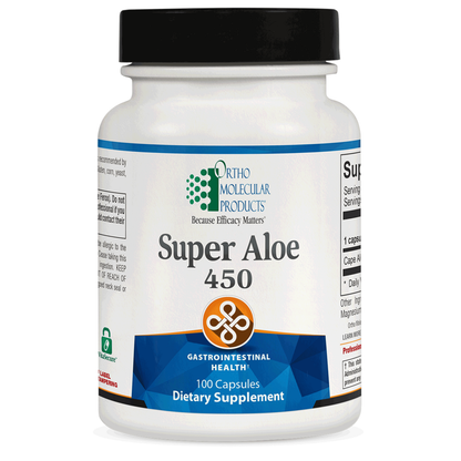Ortho Molecular Products Super Aloe 450 dietary supplement bottle on a white background