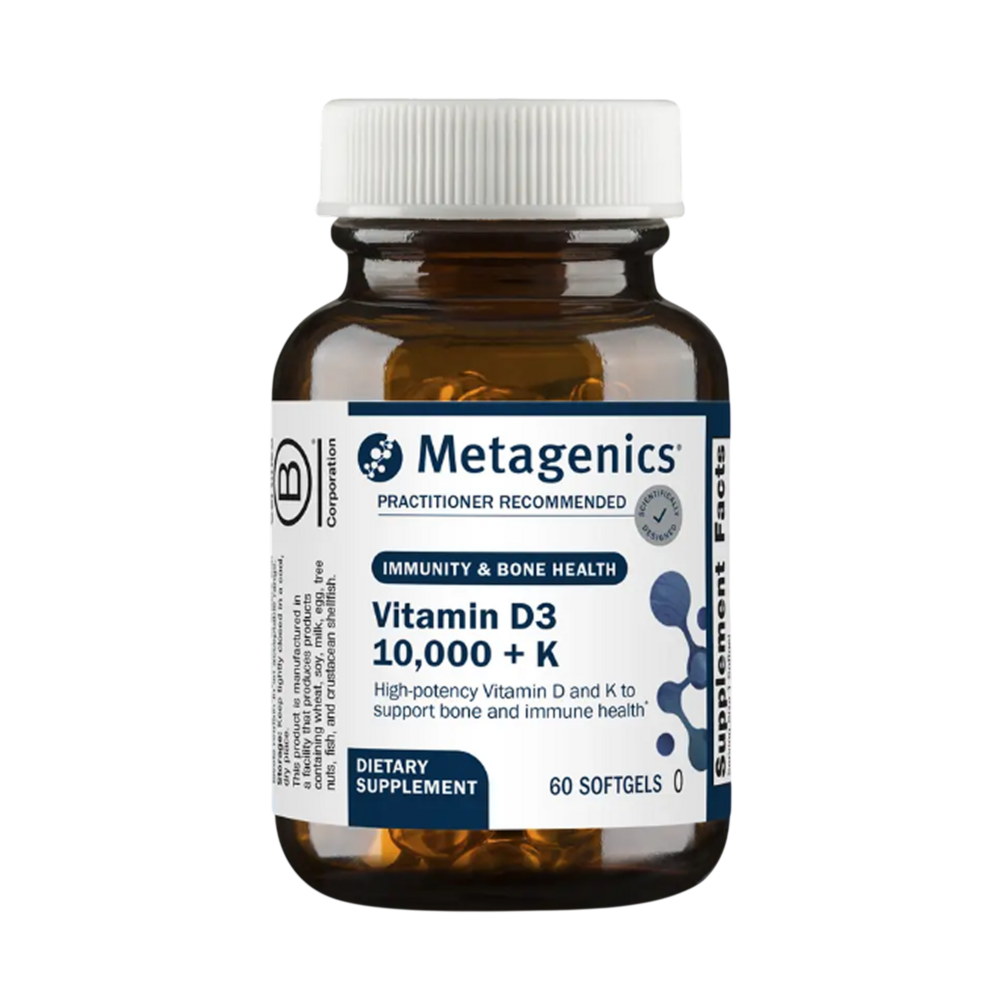 A bottle of Metagenics Vitamin d3 10,000 + K