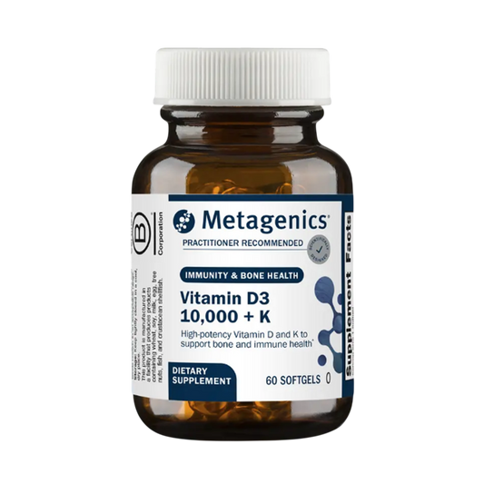 A bottle of Metagenics Vitamin d3 10,000 + K