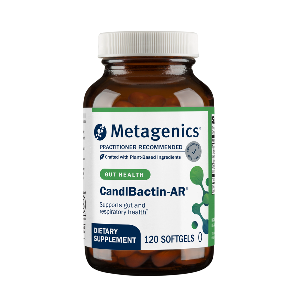 Metagenics CandiBactin-AR dietary supplement bottle on a white background