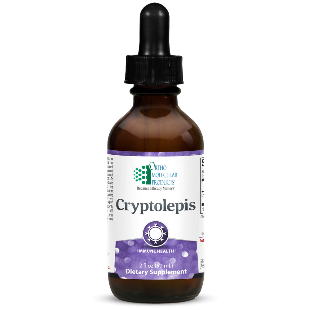 Bottle of Ortho Molecular Products Cryptolepis dietary supplement on a white background