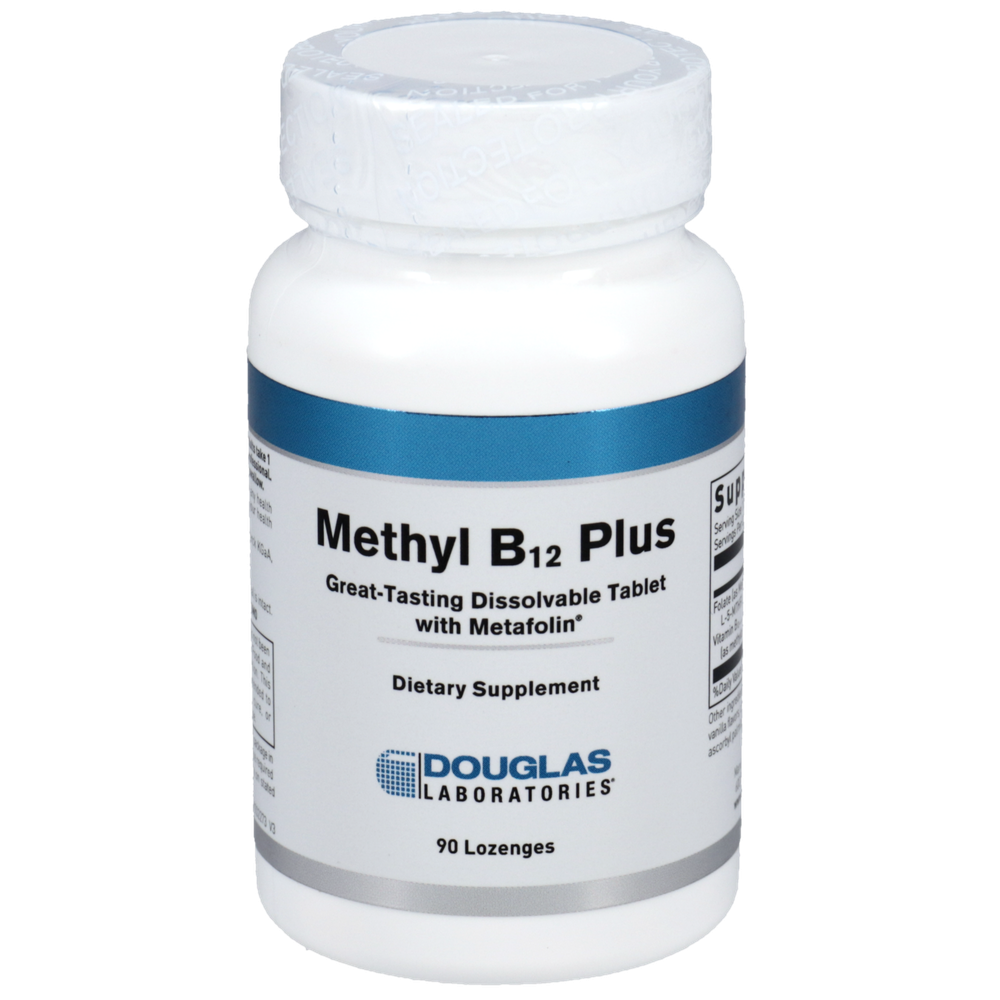 Bottle of Douglas Laboratories Methyl B12 Plus dietary supplement on a white background