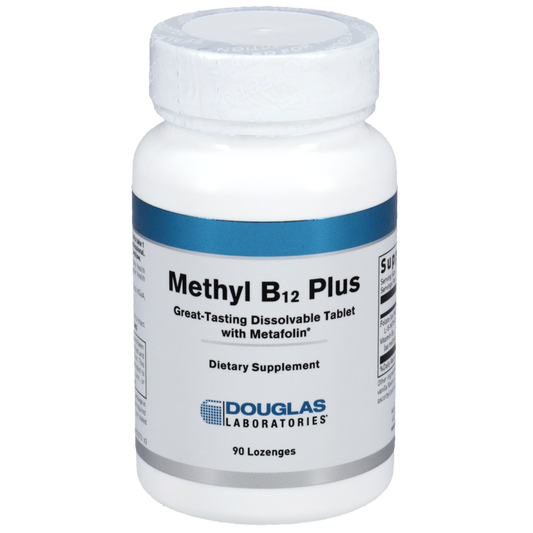 Bottle of Douglas Laboratories Methyl B12 Plus dietary supplement on a white background