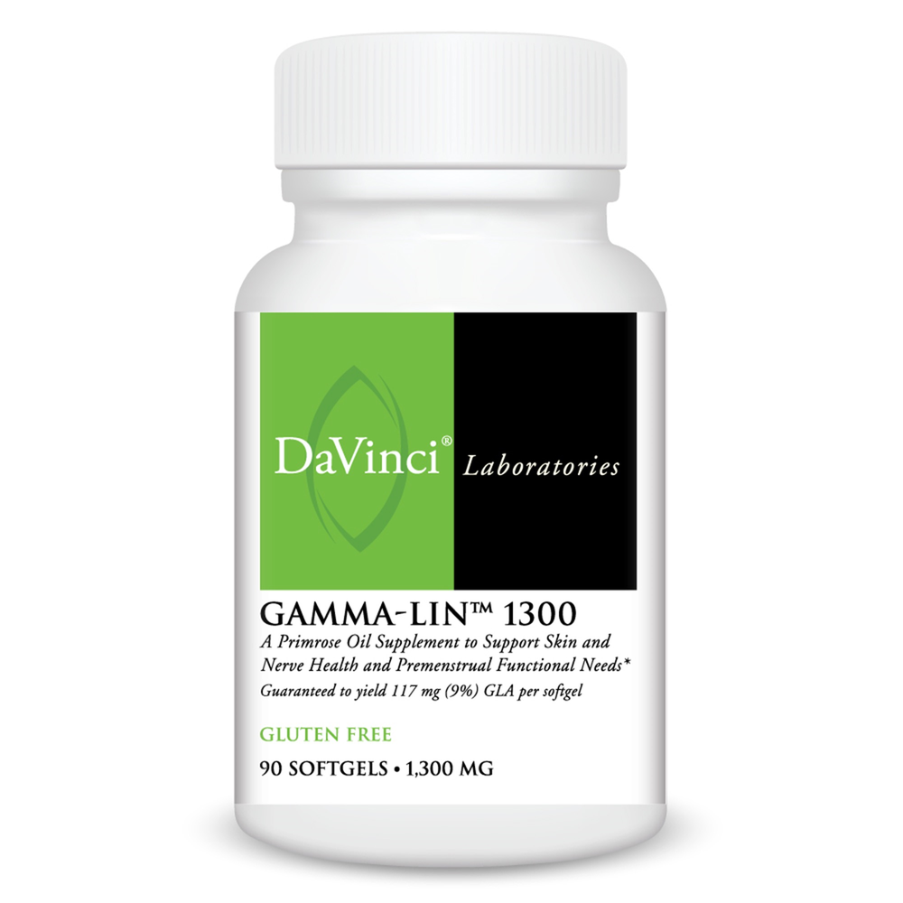 DaVinci Laboratories Gamma-Lin 1300 supplement bottle on a white background