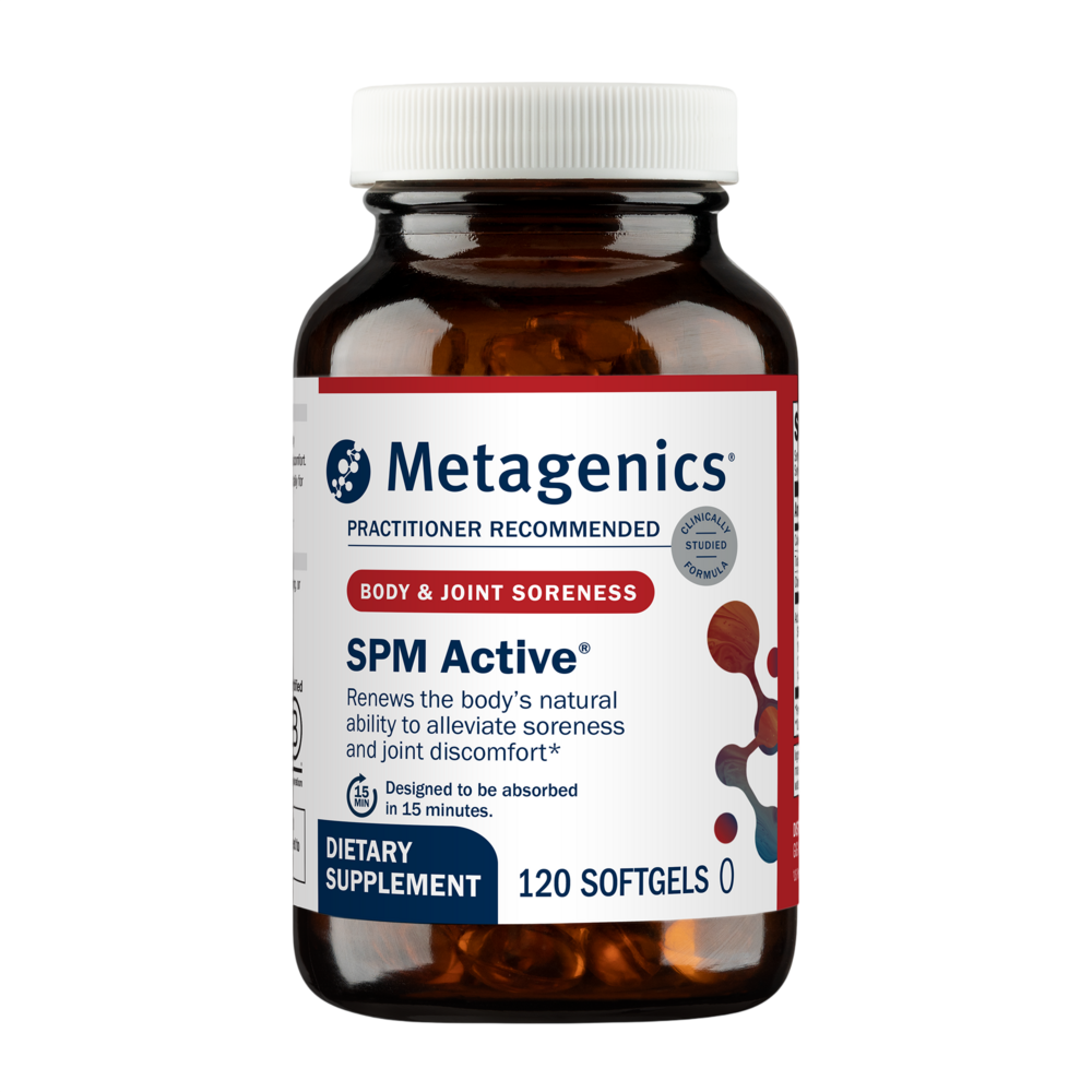 Metagenics SPM Active dietary supplement bottle on a white background