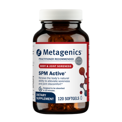 Metagenics SPM Active dietary supplement bottle on a white background