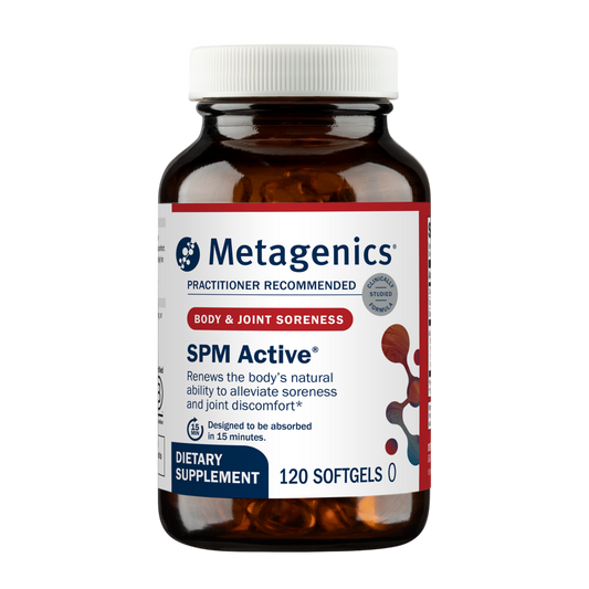 Metagenics SPM Active dietary supplement bottle on a white background