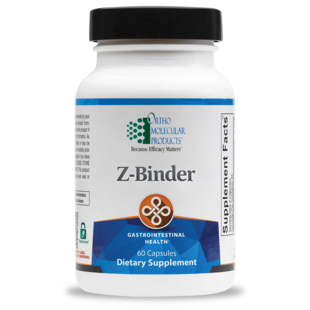 Supplement bottle labeled 'Z-Binder' by Ortho Molecular Products on a white background