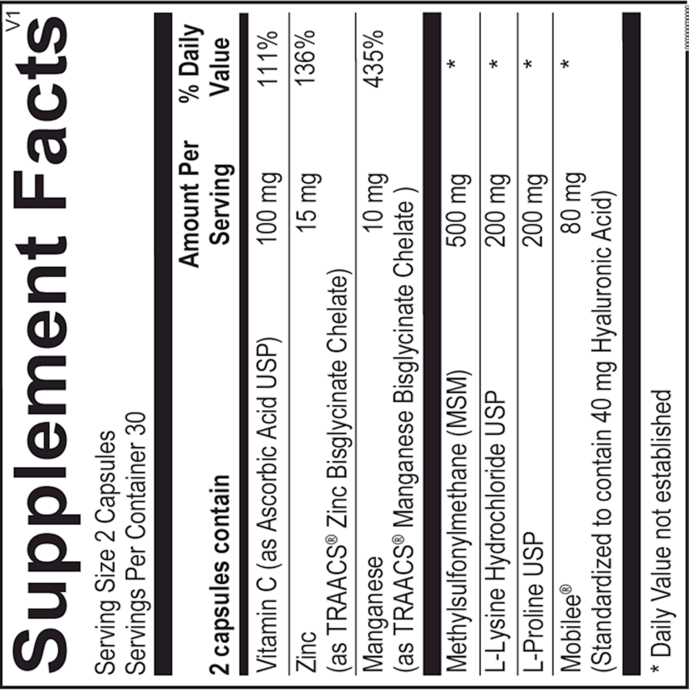 Supplement label with various nutrients and their amounts per serving