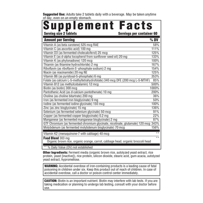 Supplement facts label