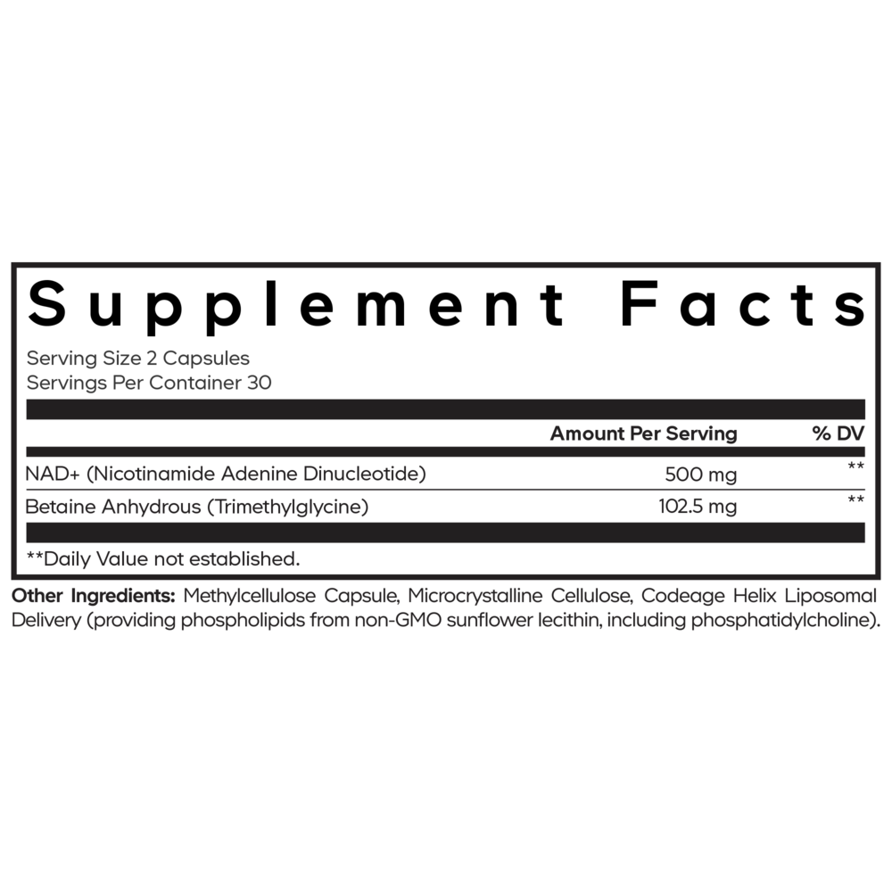 A supplement label of Codeage Liposomal NAD+