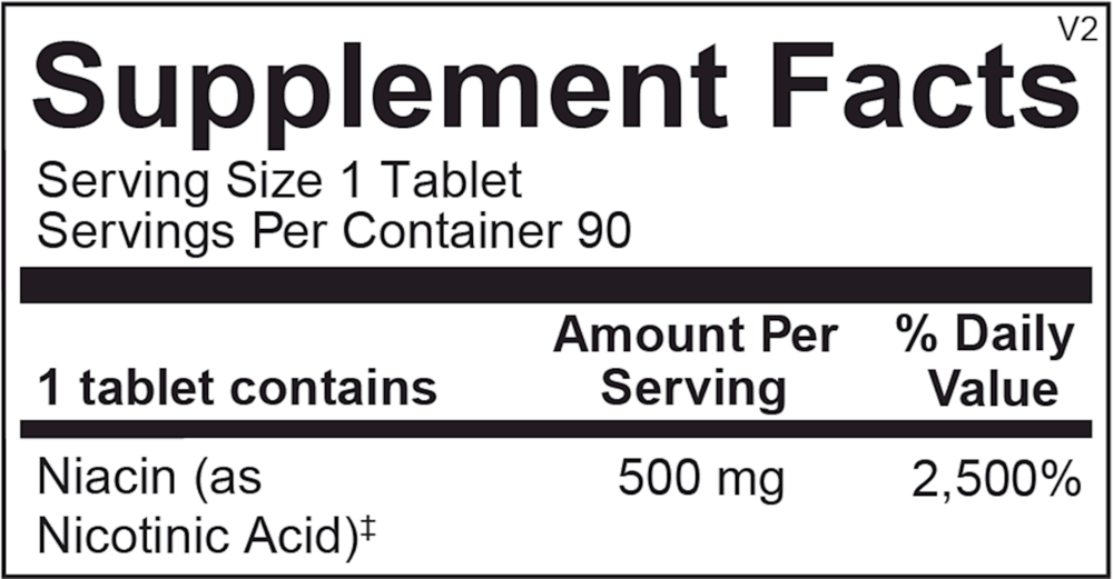 Supplement facts label with niacin information on a white background
