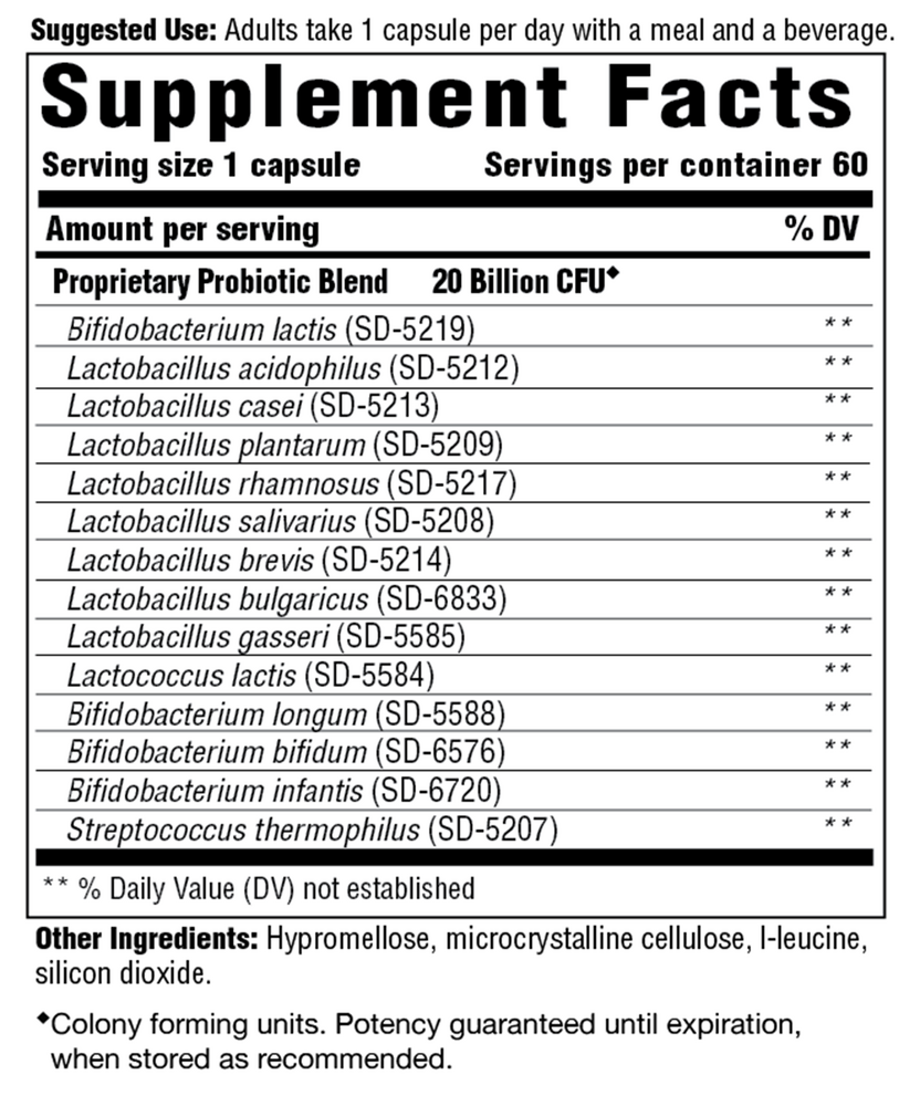 Supplement facts label