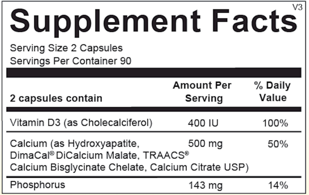 Supplement facts label with detailed nutritional information on a white background